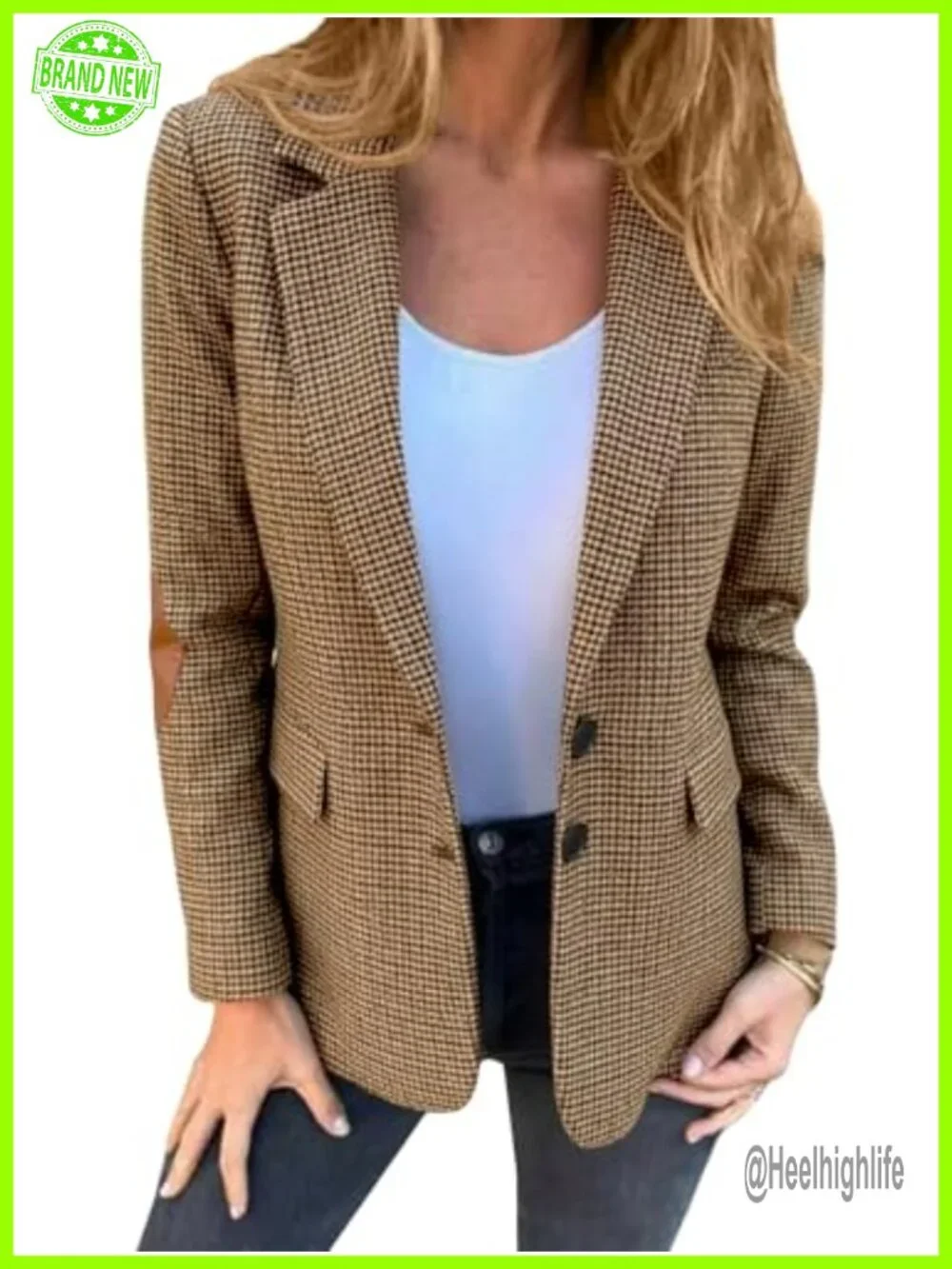 Tweed Plaid Blazer Full Lining Business Casual Work Office Dressy Jacket Pockets